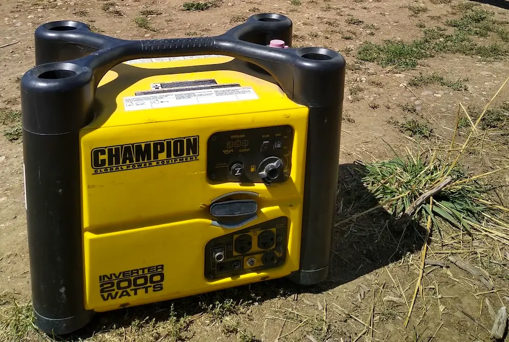 A yellow Champion 2000 watt inverter RV generator.  This generator could run a 7,000 BTU RV AC. 