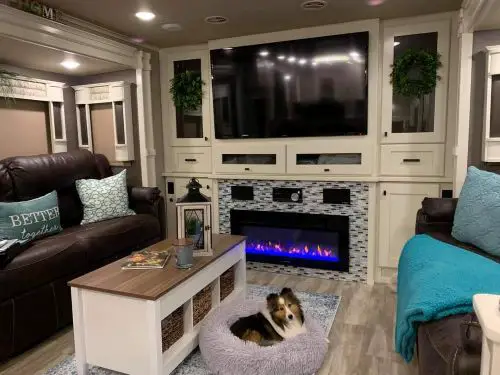 A tiled fireplace can make your RV look nicer