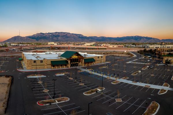 empty Cabelas parking lot to practice driving a big rig RV